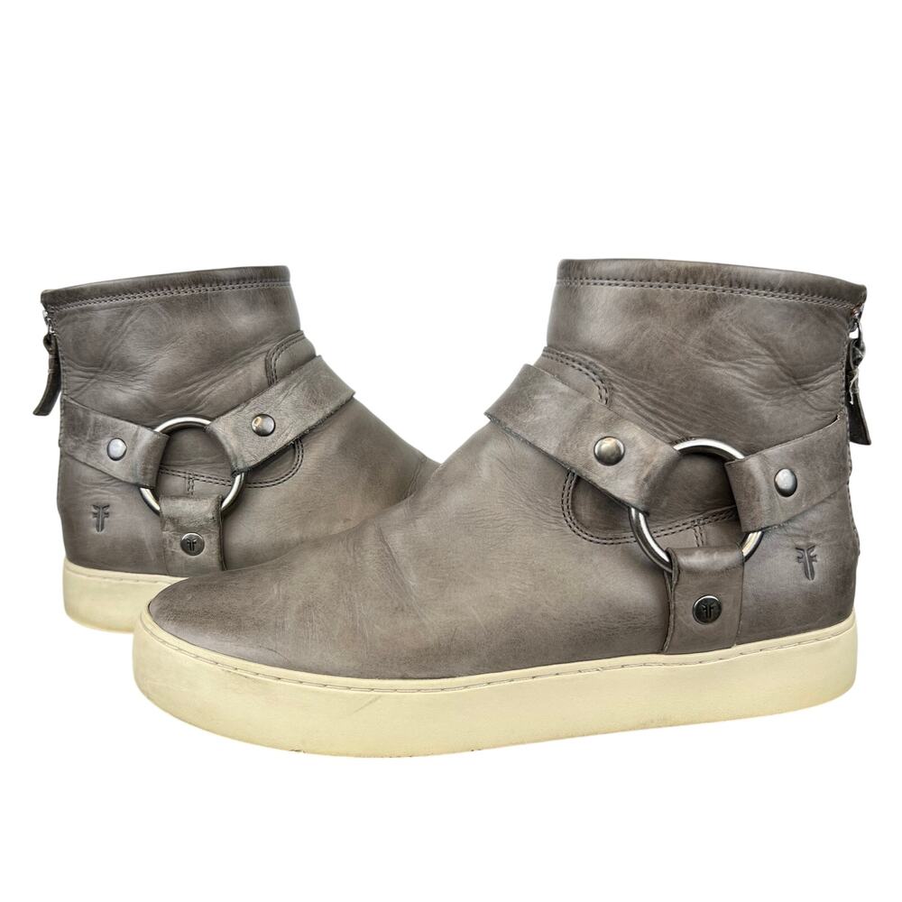 Frye Women's Grey Genuine Leather Lena Harness Pull On Bootie Sneaker (Sz 9)